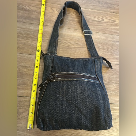 Thirty-One Gifts Denim Crossbody Bag Brown Trim Adjustable Strap - Picture 5 of 8